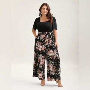 Floral Black Wide-Leg Jumpsuit